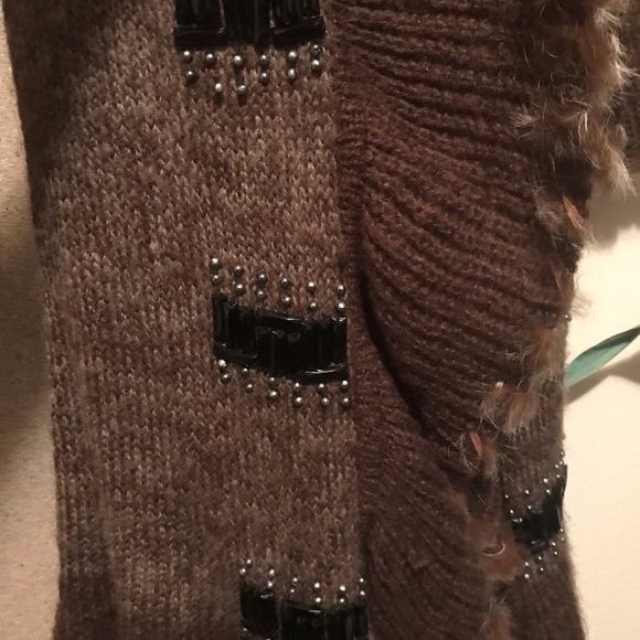 Long Sweater Cover-up Faux Fur Leather &  beads - Picture 13 of 14